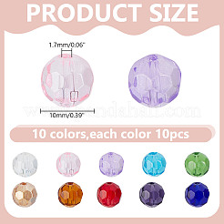 100Pcs 10 Colors Transparent Glass Beads&nbsp;GLAA-HY0001-52
