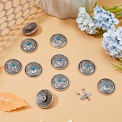 合金装飾リベット10セット  プラスチック製 イミテーション 合成ターコイズ  DIYアクセサリー  花付きフラットラウンド  ターコイズ  2.55x0.8cm  穴：2.5mm&nbsp;FIND-GF0004-79