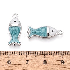 エナメルペンダント付き真鍮  魚のチャーム  空色  プラチナメッキ  21x8x3mm  穴：1.6mm&nbsp;KK-T073-38P