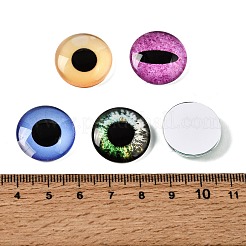 プリントされた透明ガラスカボション  アイ模様で半円形  ミックスカラー  20x5mm  約100個/袋&nbsp;GL-CBAA22A-15