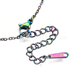 201 ステンレススチールペンダントネックレス  アズキチェーンとカニカン付き  フクロウ  虹色  15-3/4インチ（40cm）  1.5mm&nbsp;LS-NJEW-S105-JN641