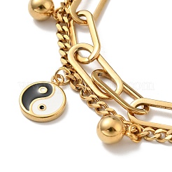 Resin Yin Yang and Round Ball Charm Multi-strand Bracelets&nbsp;BJEW-G639-31G
