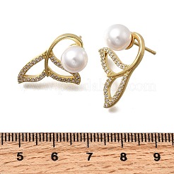 Brass Micro Pave Clear Cubic Zirconia Fishtail Stud Earrings&nbsp;EJEW-P322-13G