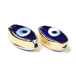 手作りランプワークビーズ  金色のトーン真鍮のパーツと  カドミウムフリー＆鉛フリー  ナザールボンジュウ付き馬の目  ブルー  17.5~19x10~10.5x5.5~6.5mm  穴：2mm&nbsp;LAMP-E030-04C