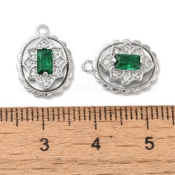 真鍮マイクロパヴェクリアキュービックジルコニアペンダント  カドミウムフリー＆ニッケルフリー＆鉛フリー  ガラス＆シェル＆ジャンプリング付き  花とオーバル  プラチナメッキ  15x11x4.5mm  穴：1.2mm&nbsp;KK-Z073-25P