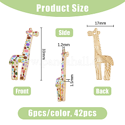42 個 7 色合金ペンダント  カドミウムフリー＆ニッケルフリー＆鉛フリー  キリン  ミックスカラー  33x17x1.5mm  穴：1.2mm  6個/カラー&nbsp;PALLOY-DC0001-64