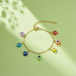 樹脂チャームブレスレット  ナザールボンジュウ付きフラットラウンド  ゴールドカラー  17.1x0.2cm&nbsp;BJEW-JB08745