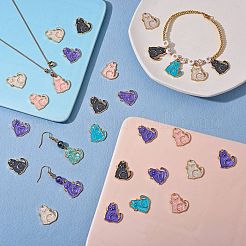 50本5色合金エナメルペンダント  ライトゴールド  猫  ミックスカラー  21x18.5x2mm  穴：1.4mm  10個/カラー&nbsp;ENAM-SZ0002-86