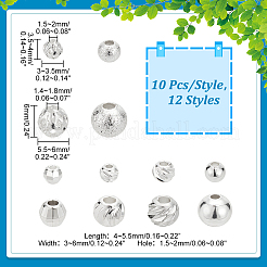 120個12スタイル真鍮ビーズ  ロンデル＆ラウンド  銀  3.5~6x3~5.5mm  穴：1.4~2mm  10個/スタイル&nbsp;KK-PH0005-91
