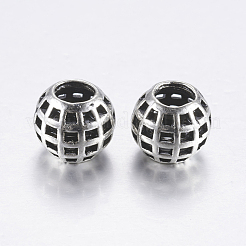 チベット風合金ヨーロピアンビーズ  大穴ビーズ  中空ラウンド  アンティークシルバー  10.5x9mm  穴：5mm&nbsp;PALLOY-G210-20AS