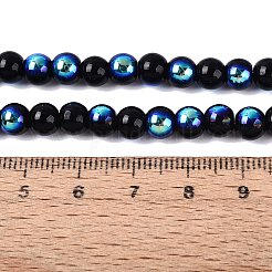 電気メッキオペークガラスビーズ連売り  ラウンド  虹メッキ  半分メッキ  ブラック  6~6.5mm  穴：0.8~1mm  約67~72個/連  14.57~15.35インチ（37~39cm）&nbsp;EGLA-Q132-6MM-01C-21