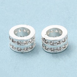 メッキ真鍮キュービックジルコニアヨーロッパのビーズラック  大穴ビーズ  カドミウムフリー＆鉛フリー  長持ちメッキ  コラム  銀色のメッキ  8x5mm  穴：5mm&nbsp;KK-R147-10S