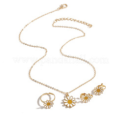 Daisy Alloy Enamel Pendant Necklaces & Earrings & Rings Sets&nbsp;FS-WG99D8E-01