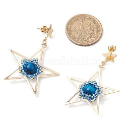 Natural Tiger Eye Star Dangle Stud Earrings&nbsp;EJEW-MZ00356