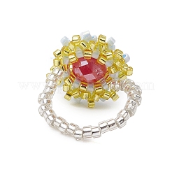 女性用フラワーガラスシードビーズストレッチリング  ミックスカラー  17mm  内径：20mm  3個/セット&nbsp;RJEW-MZ00022