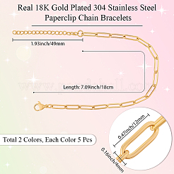 10Pcs 2 Colors 304 Stainless Steel Paperclip Chain Bracelets for Unisex&nbsp;BJEW-BBC0001-22