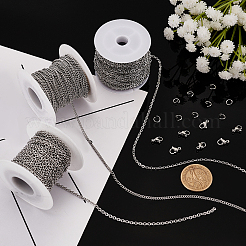 30m 3 Style 304 Stainless Steel Cable & Curb Chains for DIY Chain Necklace Making Kit&nbsp;CHS-BC0001-12