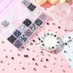 DIYの黒と白のシリーズのネックレスとブレスレットの作成キット  600個の不透明で透明なアクリルと樹脂の丸いビーズが含まれています  ホワイト  8mm  穴：1.5mm  約600個/箱&nbsp;DIY-CJ0001-75