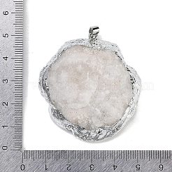天然イエロークォーツとドゥルージーアゲートジオードペンダント  ステンレススチール製の金具が付いたフラットラウンドいチャーム  ステンレス鋼色  45~54.5x36~48x13~21.5mm  穴：2x4.5mm&nbsp;G-G162-02P-02