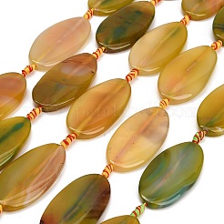 天然石瑪瑙ビーズ連売り  フラットオーバル  染め＆加熱  黄緑  50x26x4.5~8mm  穴：3mm  約7個/連  16.73''（42.5センチメートル）&nbsp;GG-CBA8771-01