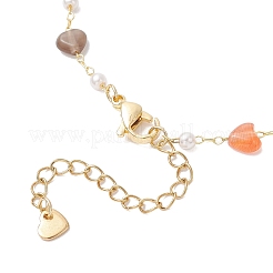 Colorful Cat Eye Heart & Plastic Pearl Link Chain Necklaces&nbsp;NJEW-JN05453