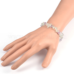 チップス天然蛍石ビーズのストレッチブレスレット  1-3/4インチ（4.5cm）&nbsp;X-BJEW-JB01826-01