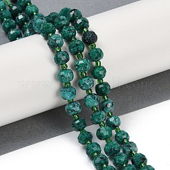 天然ゴマジャスパー染めビーズ連売り  多面カット  ロンデル  シードビーズで  ティール  7.5~8x6.5mm  穴：1.4mm  約45~46個/連  15.75''（40センチメートル）&nbsp;G-H057-A21-05