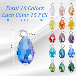 150Pcs 15 Colors Faceted Glass Pendants&nbsp;PALLOY-GA00021