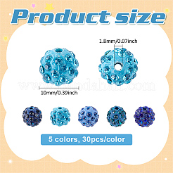 150個5色手作りポリマークレイビーズ  ラウンド  ミックスカラー  9~9.5x10mm  穴：1.8mm  30個/カラー&nbsp;CLAY-ME0001-01