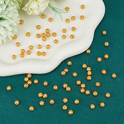 真鍮ビーズ100個  中空  ラウンド  ゴールドカラー  6mm  穴：0.9mm&nbsp;KK-FH0007-13