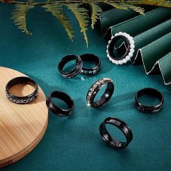 ステンレススチールの溝付き指輪セッティング10個  リングコアブランク  インレイリングジュエリー作成用  ガンメタ色  usサイズ10（19.8mm）&nbsp;STAS-UN0039-22D