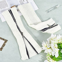 アクリル繊維レッグスリーブ  ジッパー付きレッグウォーマー  ホワイト  408x120x9mm&nbsp;AJEW-WH20072-16B