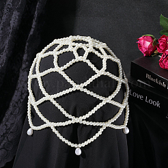 Imitation Pearl Alloy Mesh Headpiece Cap&nbsp;AJEW-WH20072-47
