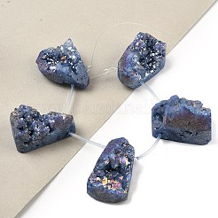 電気メッキ天然石ドゥルージーアゲートビーズ連売り  トップドリルビーズ  ティアドロップ  染め  マリンブルー  36~42x23~29x12~32mm  穴：1.5mm  約5個/連  8.26インチ〜9.44インチ（21~24cm）&nbsp;G-N0259-07