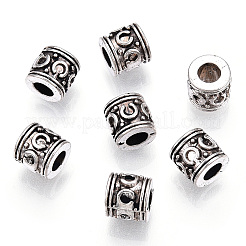 チベット風合金ビーズ  カドミウムフリー＆鉛フリー  コラム  アンティークシルバー  7x7mm  穴：3.6mm  約4750個/5000g&nbsp;TIBEB-TAC0002-03AS
