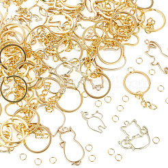 Diyキーホルダー作成キット  32個 8スタイル 猫合金オープンバックベゼルペンダント  40個の鉄製スプリットキーリング  50個の鉄丸カン  ゴールドカラー  26~47x18~29x2~3.5mm  穴：1.2~3mm&nbsp;DIY-TA0015-66