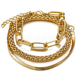 3Pcs Alloy Snake Chain Bracelets & Oval Link Chain Bracelets & Bangles Set&nbsp;WGF0598-01