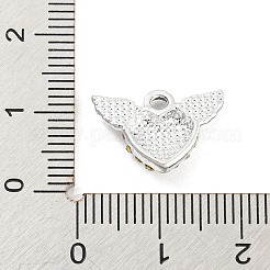 UVメッキ合金ラインストーンペンダント  翼のあるハートのチャーム  プラチナ  11.5x16.5x3.5mm  穴：1.8mm&nbsp;PALLOY-D026-06P