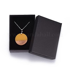 Flat Round Resin & Wood Pendant Necklaces&nbsp;NJEW-JN02324-M