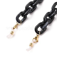 眼鏡チェーン  眼鏡用ネックストラップ  アルミ＆アクリルペーパークリップチェーン付き  304ステンレススチールのロブスタークロウ留め具とゴムループエンド  ライトゴールド  ブラック  28.15インチ（71.5cm）&nbsp;AJEW-EH00288-05