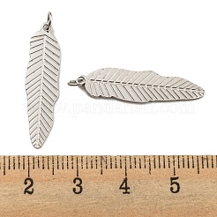 変色しない304ステンレススチールペンダント  丸カン付き  フェザーチャーム  ステンレス鋼色  27.5x7x0.5mm  穴：2.5mm&nbsp;STAS-O003-07P
