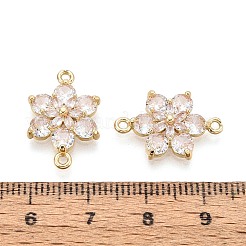 真鍮舗装クリアキュービックジルコニアコネクタチャーム  花のリンク  長持ちメッキ  ゴールドカラー  13x19.5x4mm  穴：1.2~1.5mm&nbsp;KK-N284-13G