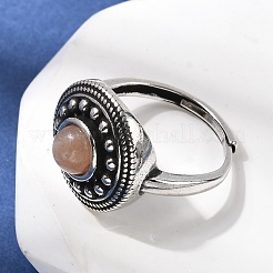 天然宝石の指輪  ラウンド  真鍮製リング  アンティークシルバー  16.5mm  内径：18mm&nbsp;RJEW-A084-07AS