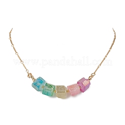 Electroplated Natural Quartz Colorful Nuggets Pendant Brass Bar Link Chain Necklaces for Women&nbsp;NJEW-TA00241