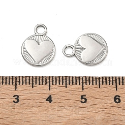 304ステンレスペンダント  フラット ラウンド ハート チャーム付き  ステンレス鋼色  14x10.5x1mm  穴：2.5mm&nbsp;STAS-L022-577P