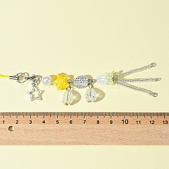 ガラス＆合金＆アクリル携帯ストラップ  きいろ  16cm&nbsp;HJEW-FS00004