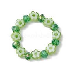 女性用ガラスビーズストレッチ指輪  花  ミックスカラー  usサイズ7 1/4(17.5mm)&nbsp;RJEW-JR00595