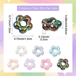 35個 7色UVメッキ不透明アクリルビーズ  虹色の  花  ミックスカラー  18x19x6.5mm  穴：3mm  5個/カラー&nbsp;OACR-YW0003-89