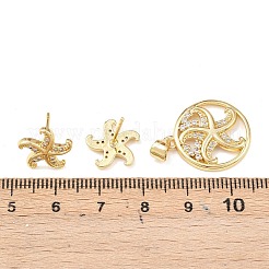 真鍮マイクロパヴェキュービックジルコニアペンダント＆スタッドピアスセット（女性用）  18KGP本金メッキ  ヒトデ  12x12.5mm  20.5x18x3mm  穴：5x3.4mm&nbsp;SJEW-F227-01A-G