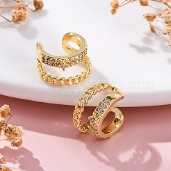 Rack Plating Brass Micro Pave Clear Cubic Zirconia Cuff Earrings&nbsp;EJEW-H147-14G